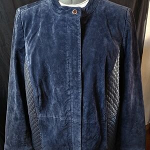 Isaac Mizrahi Live Navy Suede Velvet Quilted Moto Jacket 18W Like New